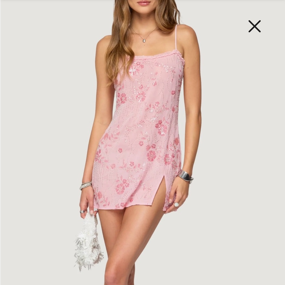 *NWT* Edikted Pink Romey Beaded Chiffon Minidress - Large